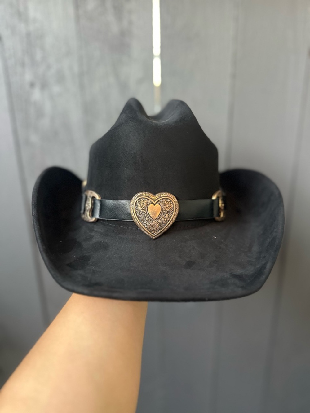 Black Western Cowgirl Hat with Gold Heart Buckle